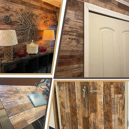 Decoroom Wood Wallpaper 17.71''×787'' Shiplap Peel and Stick Wallpaper Rustic Wood Grain Contact Paper Removable Self Adhesive Distressed Vinyl Film Roll for Table Cabinets Shelf Liner Decorative