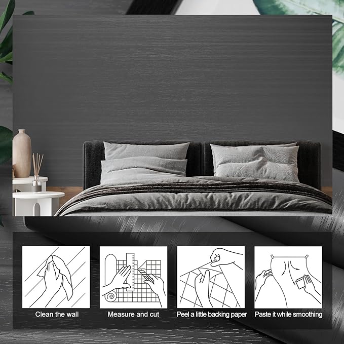 wishFIRE Black Grey Textured Peel and Stick Wallpaper 15.7