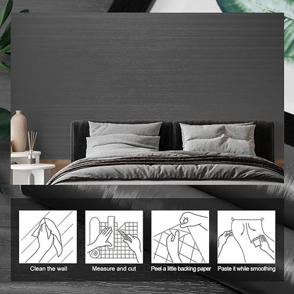 wishFIRE Black Grey Textured Peel and Stick Wallpaper 15.7"×472" Contact Paper Wood Look Wall Paper Self Adhesive Waterproof Vinyl Wallpaper for Bedroom Kitchen Cabinets Countertop