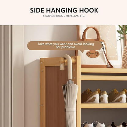 6-Tier Free Standing Shoe Racks, Shoe Rack with Cover, Bamboo Wood Shoe Rack for Entryway & Closet, Holds up to 24 Pairs of Shoes