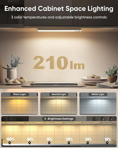 Under Cabinet Lighting Wireless, 2200mAh Rechargeable Motion Sensor Light Indoor, 3 Color Temps, Dimmable, Wireless LED Closet Lights Remote, Magnetic Under Counter Light for Kitchen, Pantry, 4 Pack