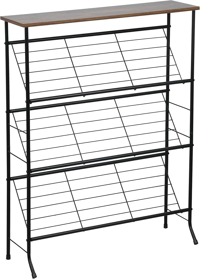 LOFTEY Shoe Rack, 4 Tier Slanted Shoe Stand, Narrow Shoe Rack for Entryway, Small Space, Slim Shoe Storage with Top Shelf, Rustic Brown