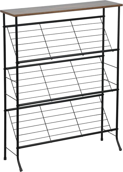 LOFTEY Shoe Rack, 4 Tier Slanted Shoe Stand, Narrow Shoe Rack for Entryway, Small Space, Slim Shoe Storage with Top Shelf, Rustic Brown