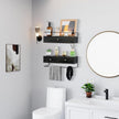 2-Pack Rustic Floating Shelves with Drawer, Black, 15.8 Inch Long, Wall-Mounted, Bathroom, Kitchen, Living Room Storage