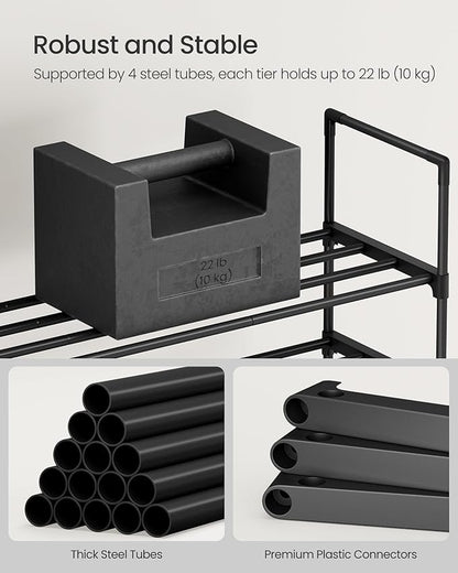 SONGMICS Shoe Rack, 10-Tier Shoe Organizer, Metal Storage Shelf, Upright or Upside Down, for 11-22 Pairs, for Entryway, 11.8 x 17.7 x 68.5 Inches, Black ULSA25BK