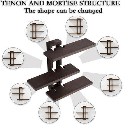 Variable Wood Floating Shelves Set of 3, Wall Cube Shelves 28.35" Max, Wall Shelves for Living Room Bathroom Bedroom - Dark Walnut Color - 28.35" x 23" x 5.9" Max