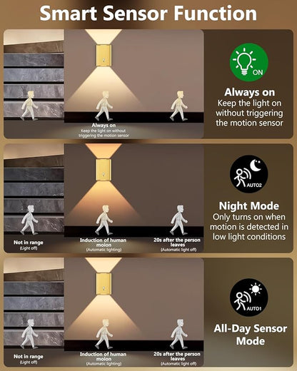 Rechargeable Motion Sensor Wall Sconce Set of 2 – 5000mAh Wireless Battery Operated Wall Light Indoor,3 Colors Up/Down Lighting Magnetic Night Light with Remote Control for Bedroom,Hallway (Gold)