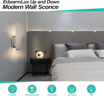 Indoor Wall Sconces, Modern Wall Lights, Up and Down Wall Mount Light, Dimmable Hardwired Wall Light for Bedroom, Living Room, Hallway, GU10 Bulbs Excluded, 2 Pack (Brushed Nickel)