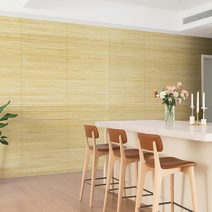 Natural Bamboo Wall Panel for Interior Wall Decor, Renewable Pole Wrap Wainscoting Paneling for Wall Ceiling Furniture Cabinet Office, 12 x 96 Inch, Raw