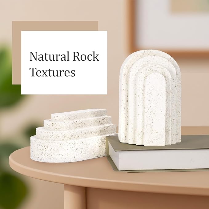 Heavy Duty Resin Bookends for Shelves - Modern Layered Arch Design, Aesthetic Home Decor,Stylish Decorative Book Ends