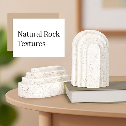 Heavy Duty Resin Bookends for Shelves - Modern Layered Arch Design, Aesthetic Home Decor,Stylish Decorative Book Ends