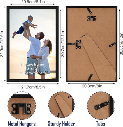 Hoikwo 18 Packs 8x12 Black Plastic Multi Picture Frames Set with Plastic Cover, for Family Photos, Artwork, Light Weight Bulk 8 by 12 Frames Pack for Wall Hanging and Table, Stylish Picture Frames