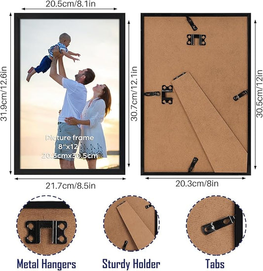 Hoikwo 18 Packs 8x12 Black Plastic Multi Picture Frames Set with Plastic Cover, for Family Photos, Artwork, Light Weight Bulk 8 by 12 Frames Pack for Wall Hanging and Table, Stylish Picture Frames