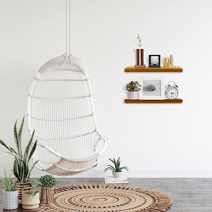 Teak Wood Floating Shelves Perfect for Bathroom Décor Pack of 2 Wooden Wall Shelves for Bedroom Living Room Kitchen Simple Minimalist Home Décor 24” x 6.7