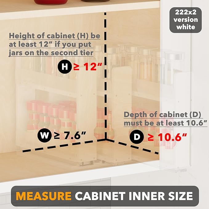 SpaceAid Bamboo Pull Out Spice Rack Organizer for Cabinet, Heavy Duty Slide Out Seasoning Kitchen Pantry Sliding Vertical Organization, 7.6