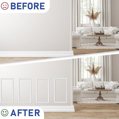 COUKIU Pre-Cut 6 Set Peel and Stick Wall Molding Trim Kit, 12" x24" Premade Wainscoting Panels, Self Adhesive Moulding Panel for Interior Walls Picture Frame
