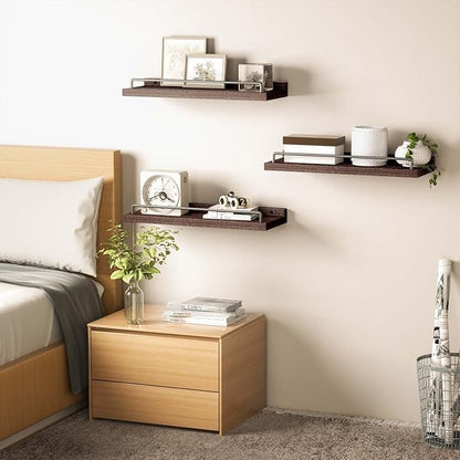 Floating Shelves, Bathroom Decor Shelves Over Toilet, Farmhouse Wall Shelves for Living Room, Bedroom, Picture Frames, Plants, Kitchen, Set of 3 (Walnut Brown)