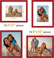 Vittanly 8x10 Picture Frame Set of 4, Display Pictures 5x7 with Mat or 8x10 without Mat, Gallery Wall Frame Set for Wall or Tabletop Display, Engineered Wood with Shatter Resistant Plexiglass, Red