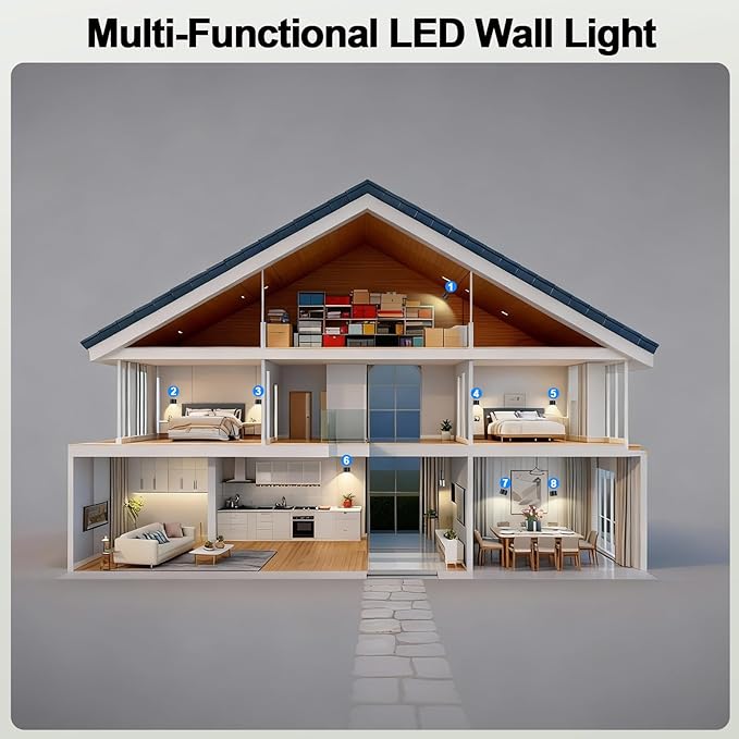 AOMEES Wall Lights Battery Operated Wall Sconce, 3 Color Temperatures & 3 Brightness Levels & Remote and Touch 360°Rotation, Mounted Cordless Lamp Magnetic Rechargeable Led Lights for Bedroom