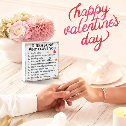 Valentines Desk Decor, Valentine's Day Home Office Table Sign for Wife Daughter from Dad Husband, Valentine Gifts Decorations for Porch Tiered Tray Shelf Party, 10 Reasons Why I Love You