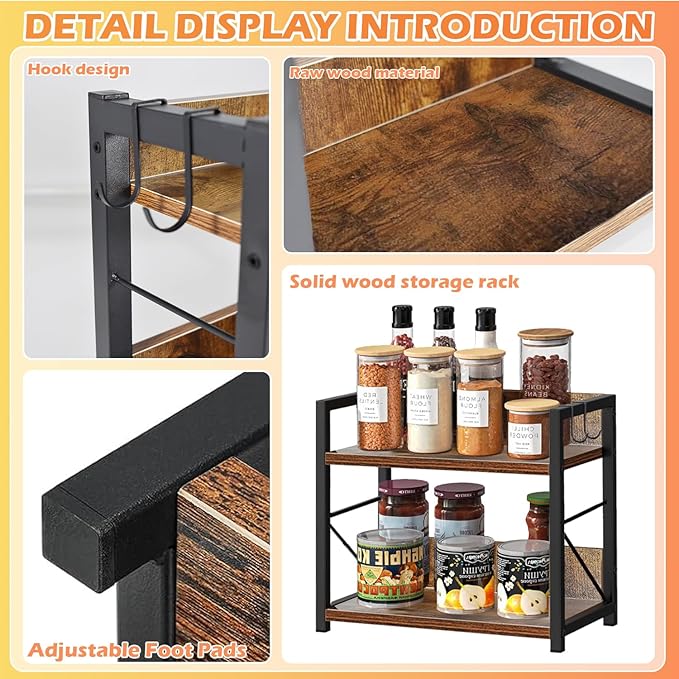 2 Tier Kitchen Counter Shelf Organizer, Coffee Bar Station Organizer, Space Saving Spice Rack, Countertop Shelf for Home Countertop Kitchen Office