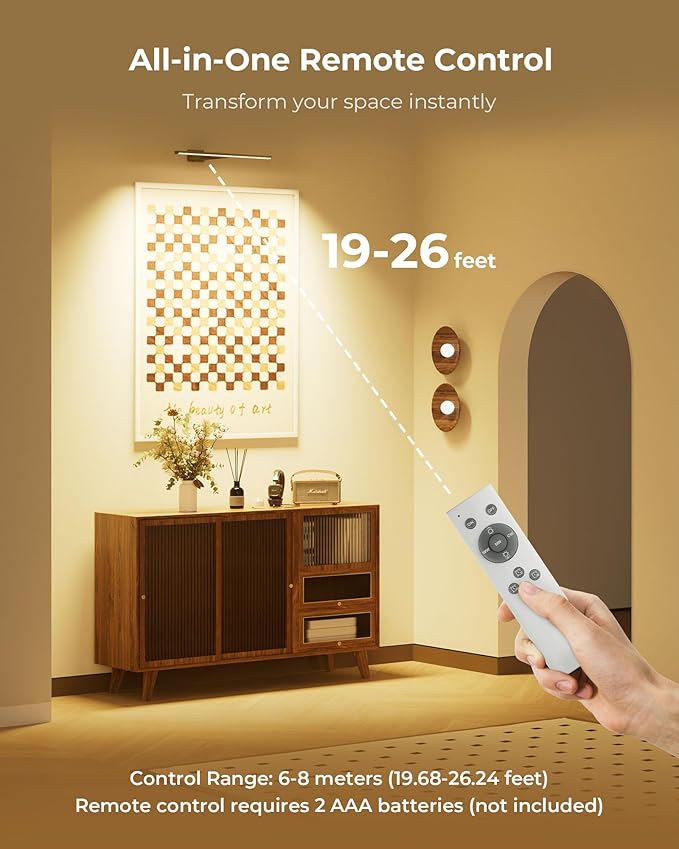 Picture Light for Wall with Remote, Picture Lights Battery Operated Rechargeable 12000mAh, 3 Colors & 3 Timers, Brightness Dimmable for Gallery Poster Frame Painting Photo Art Display (Gold, 2 Pack)