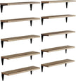 Wallniture Arras Wood Floating Shelves for Wall Storage, Small Bookshelf Set of 10, Hanging Book Shelves for Living Room, Bedroom, Office, Burned Finish