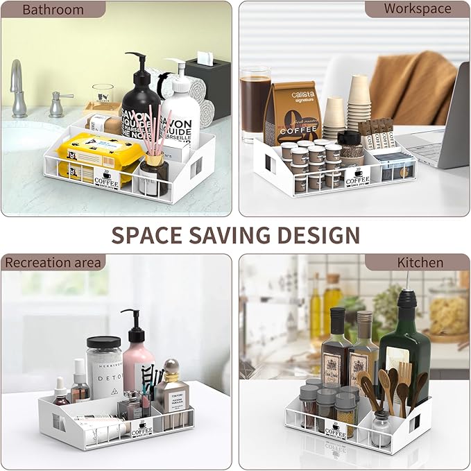 Metal Coffee Station Organizer for Countertop - Coffee Bar Organizer with Designable DIY Logo, K Cup Pods Holder & Tea Condiment Storage - Rustic Breakroom Kitchen Decor in White （1 Pcs）
