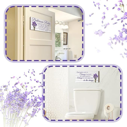 Jetec 2 Pieces Funny Bathroom Signs Bathroom Wall Decor Toilet Wall Accessories Farmhouse Toilet Rustic Wooden Signs, 12x6 Inch(Lavender Style)