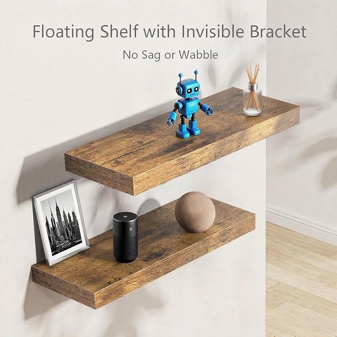 Vervida® Floating Shelves, 47.2 inch Wall Mounted Rustic Wood Shelves for Bathroom, Bedroom, Living Room, Kitchen, Office, Hanging Shelf for Books/Storage/Decor(Rustic Brown,Set of 3)