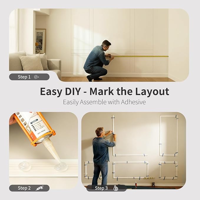 VCK Pre-Cut 3D Wall Molding Kit, Set of 6 | Ready-to-Assemble Wainscoting Panels for Accent Wall Decor | Easy DIY Installation with Glue | for Living Room & Bedroom (3 Top & 3 Bottom)