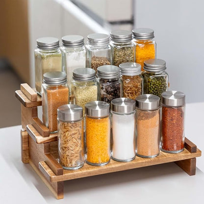 Acacia Wood Tiered Spice Rack Shelf Organizer for Cabinet, Small Cupcake Stand, Spice Racks Risers for Inside Cabinets, Wooden Pantry Spice Jar Rack, Seasoning Perfume Cologne Fragrance 3 Tier Display