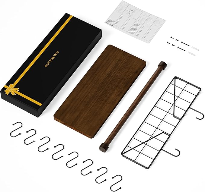 Alsonerbay Floating Shelf Wall-Mounted, Coffee Bar Shelf with Hooks and Towel Bar, Kitchen Shelves for Organizing Cooking Utensils and Mugs