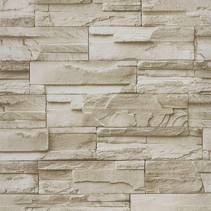 Stone Brick Wallpaper Peel and Stick, Brick Contact Paper for Kitchen Backsplash, Removable Self Adhesive Faux Stone Brick Wallpaper for Living Room Fireplace Accent Wall 17.71" X 118"