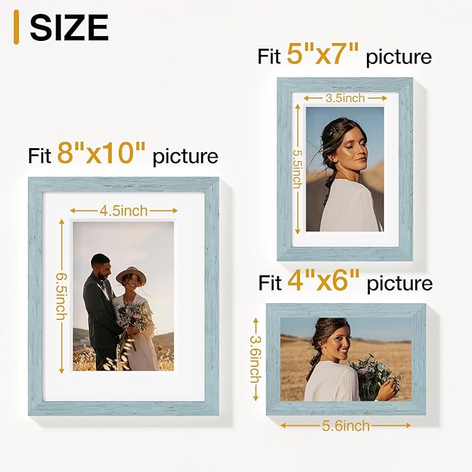 Vittanly 15 Pack Picture Frames Collage Wall Decor for Mounting or Tabletop Display, Gallery Frame Set for Family, Multi Sizes Including 3pcs 8x10, 6pcs 5x7, 6pcs 4x6, Rustic Blue
