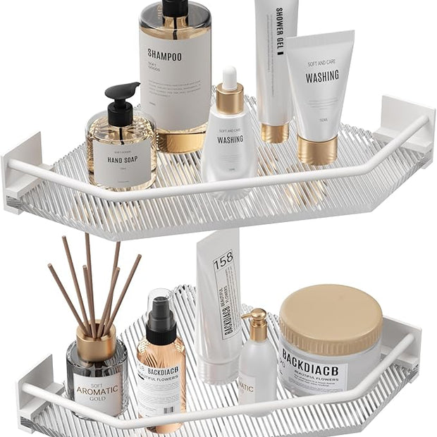Acrylic Corner Bathroom Counter Organizer - 2 Tier Countertop Storage Shelves for Dresser, Kitchen, Laundry, Dorm Room (White)