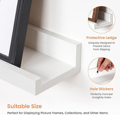 RICHFOCUS Picture Ledge Shelf, 40 inch Floating Shelves Set of 2, Wood Wall Shelves with Lip, Wall Decor Storage for Bedroom Living Room Bathroom Kitchen Nursery Photo Picture, White