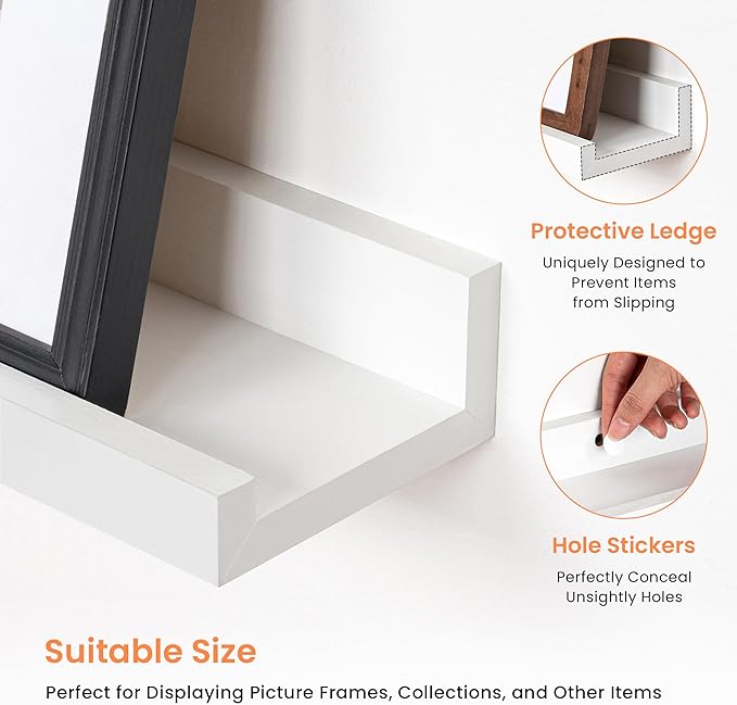 RICHFOCUS Picture Ledge Shelf, 55 inch Floating Shelves Set of 2, Wood Wall Shelves with Lip, Wall Decor Storage for Bedroom Living Room Bathroom Kitchen Nursery Photo Picture, White