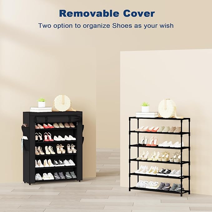 Mavivegue Shoe Rack with Cover, 5 Tier Shoe Organizer for Entryway, Shoe Storage for Front Door Entrance, Closet
