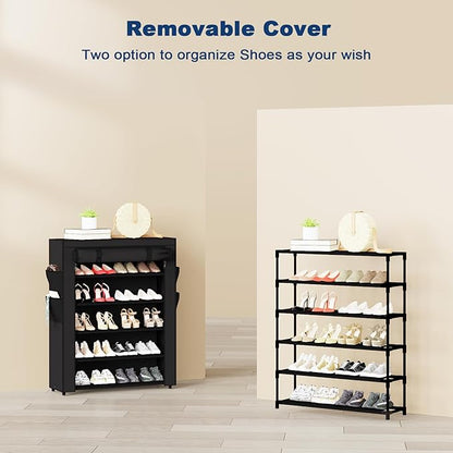 Mavivegue Shoe Rack with Cover, 5 Tier Shoe Organizer for Entryway, Shoe Storage for Front Door Entrance, Closet