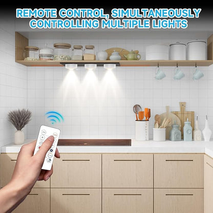 LED Puck Lights with Remote Control, Wireless Under Cabinet Lighting,Color Changing Lights with Dimmer and Timer, AAA Battery Operated Powered Push Night Lights (3 Pack White)