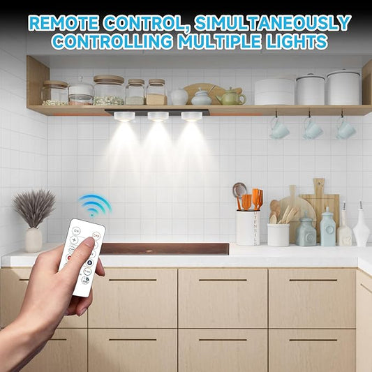 LED Puck Lights with Remote Control, Wireless Under Cabinet Lighting,Color Changing Lights with Dimmer and Timer, AAA Battery Operated Powered Push Night Lights (12 Pack White)