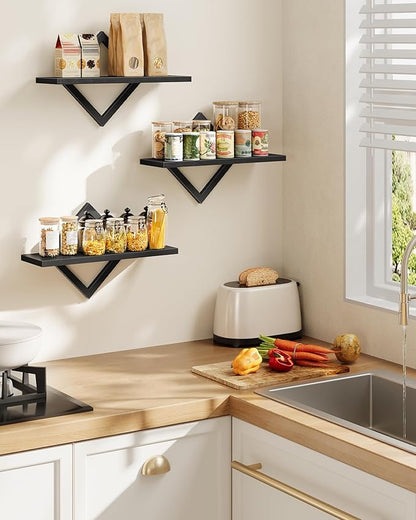 Floating Shelves for Wall, Set of 3 Wall Mounted Storage Shelves for Living Room, Bedroom, Kitchen, Bathroom, Black TBJ03P3BB