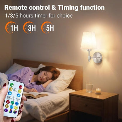 Peel and Stick Wall Sconces, No Drilling Stick On Wall Sconce, Wireless Battery Operated Wall Lights, Adhesive Wall Lamp with 10000mAh Battery Bulb for Bedroom Living Room Decor