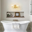 Gold Bathroom Vanity Light Fixtures: Modern Wall Scones With 2 Hammered Clear Glass Shades - Globe Makeup Lighting Fixture over Mirror - Brass Ball Powder Room Vanities Lights for Hallway Bedroom