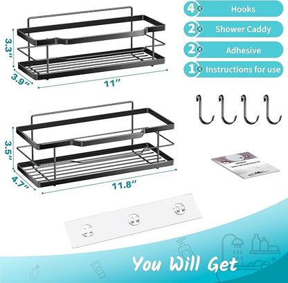 Moforoco Extra Large Shower Caddy Shelf Organizer Rack, Self Adhesive Black Bathroom Shelves Basket, Home Farmhouse Wall Inside Organization Storage Decor Accessories