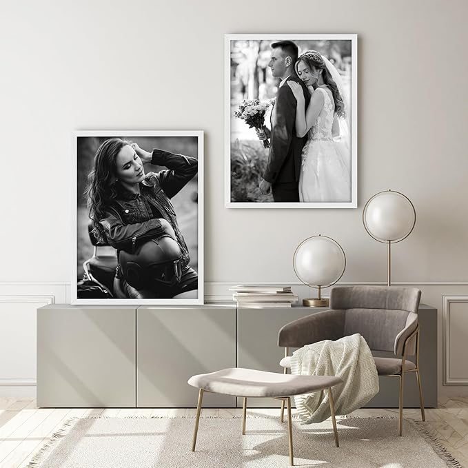 puthiac 24x36 Solid Oak Wood Picture Frame, No Mat, Wall Display Only, Vertical or Horizontal, Plexi Front, 1 Pack, White