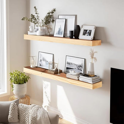 36x8x1.6 inch Floating Shelves Set of 2 – Solid Wood Rustic Wood Wall Mounted Shelf for Kitchen, Bathroom, Living Room