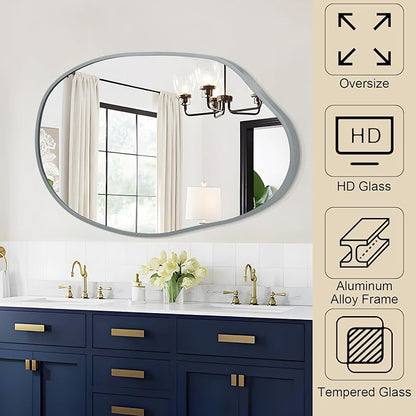 Large Irregular Wall Mirror Asymmetrical Mirror, 26"x37.5" Metal Framed Mirrors for Bathroom, Decorative Modern Wall Decor, Living Room, Entryway, Bedroom Gray