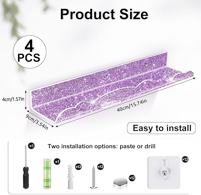 Rainbow Glitter Acrylic Floating Shelves, 15.7